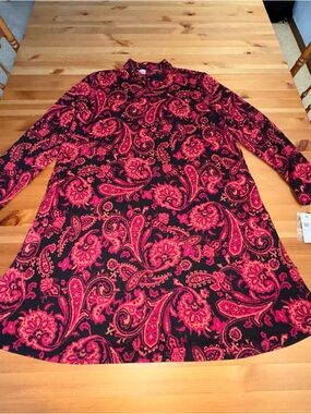 Womens AGB Paisley Printed Long Sleeve Knit Shift Dress Size XL Collar NWT